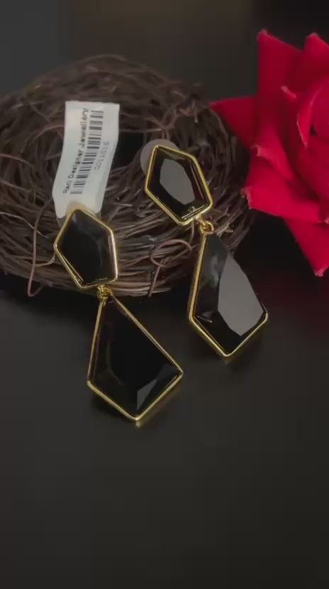 Black Geometric Drop Earrings – Designer Statement Jewellery